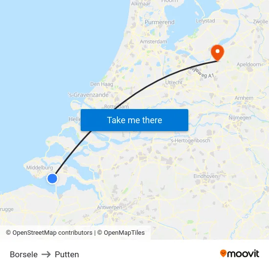 Borsele to Putten map