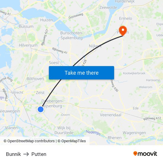 Bunnik to Putten map