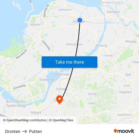 Dronten to Putten map