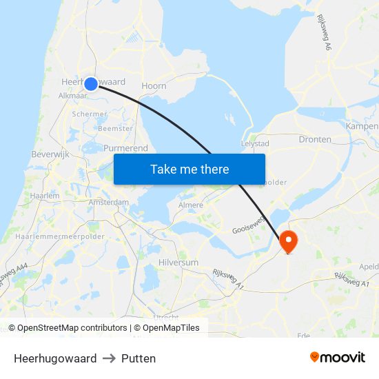 Heerhugowaard to Putten map