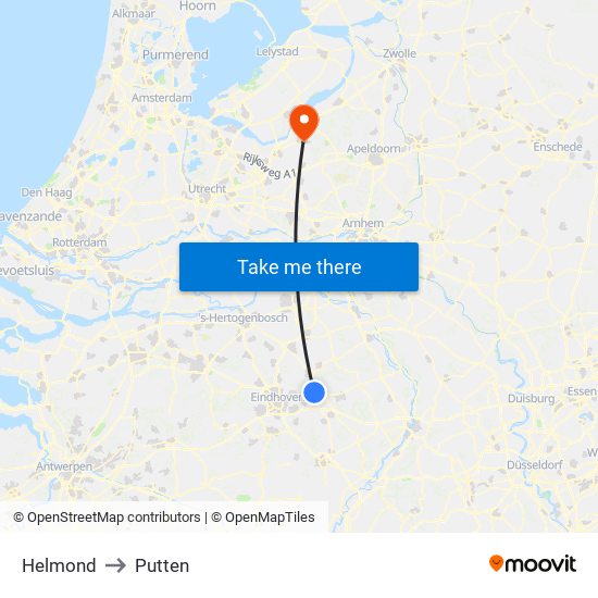 Helmond to Putten map