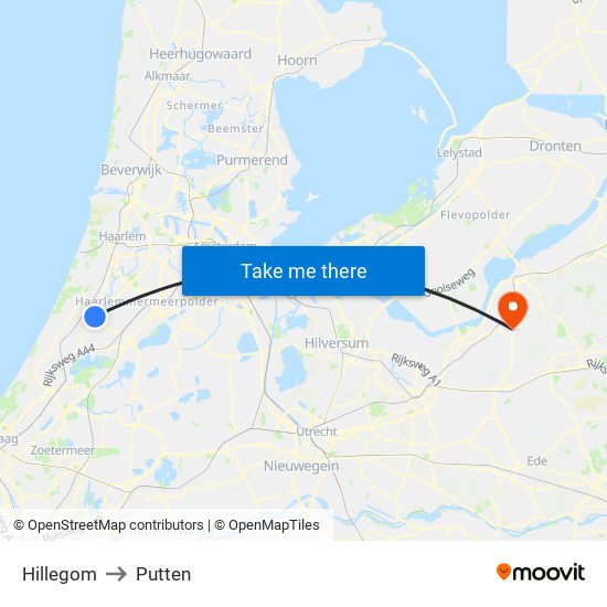 Hillegom to Putten map