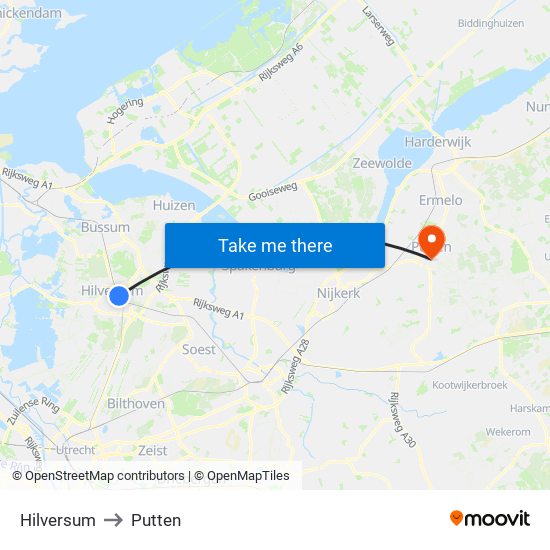 Hilversum to Putten map