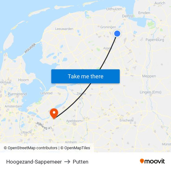 Hoogezand-Sappemeer to Putten map