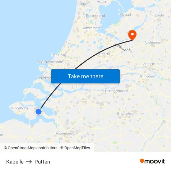 Kapelle to Putten map