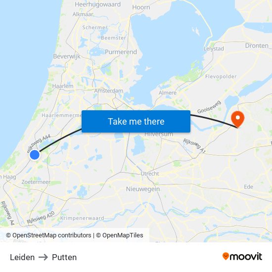 Leiden to Putten map