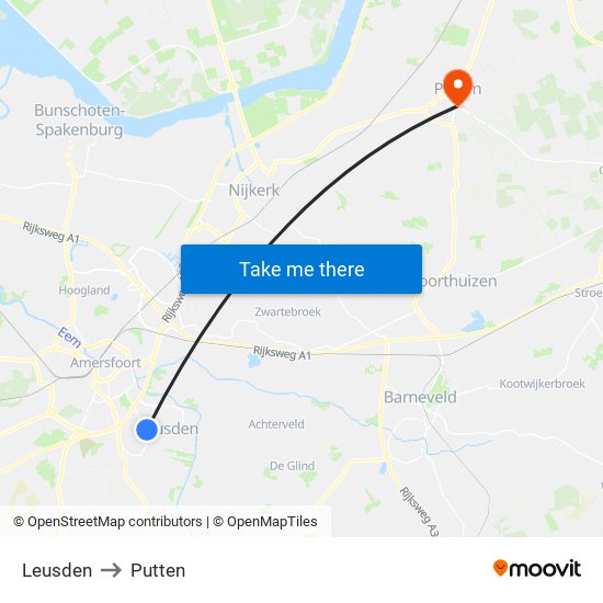 Leusden to Putten map