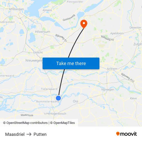 Maasdriel to Putten map