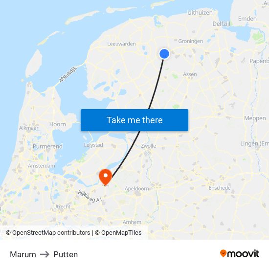 Marum to Putten map