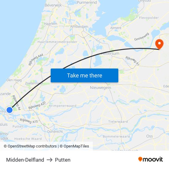 Midden-Delfland to Putten map