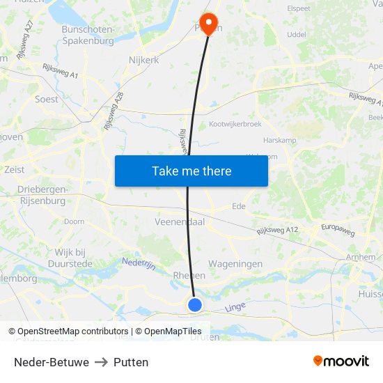 Neder-Betuwe to Putten map