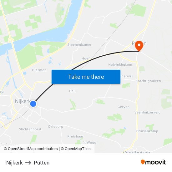 Nijkerk to Putten map