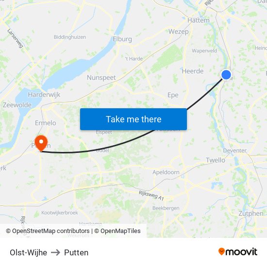 Olst-Wijhe to Putten map