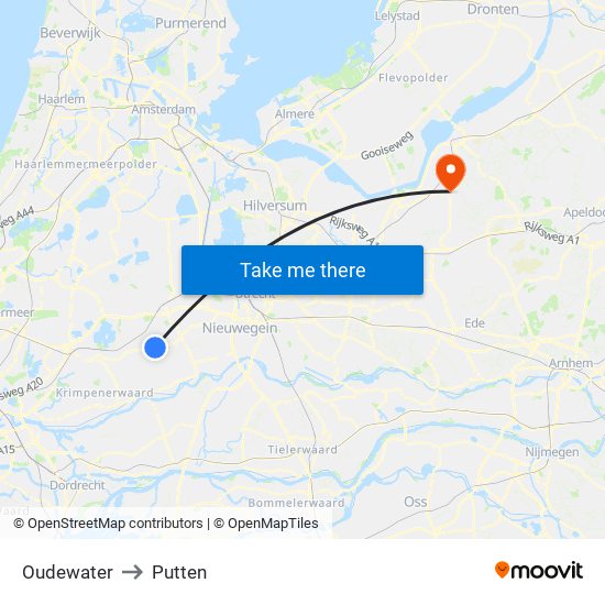 Oudewater to Putten map