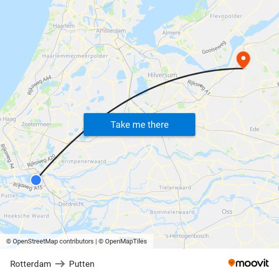 Rotterdam to Putten map