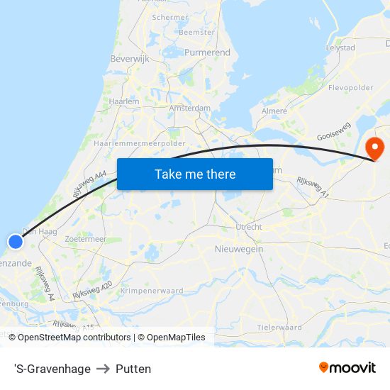 'S-Gravenhage to Putten map