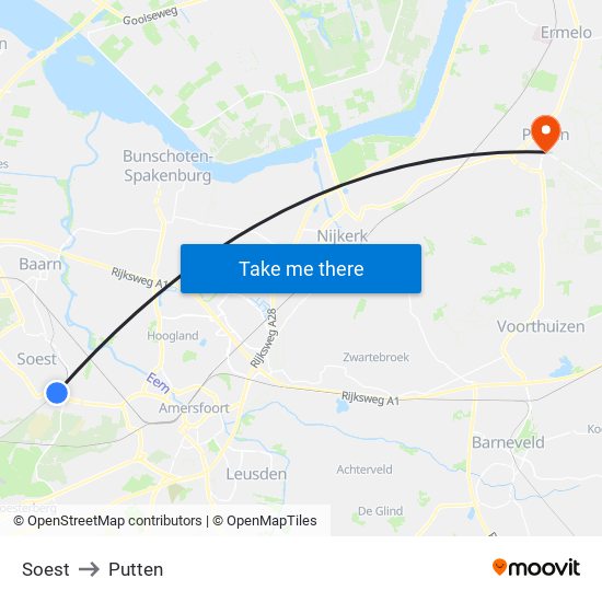 Soest to Putten map