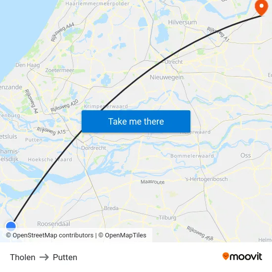 Tholen to Putten map