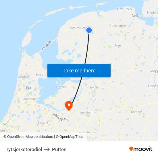 Tytsjerksteradiel to Putten map