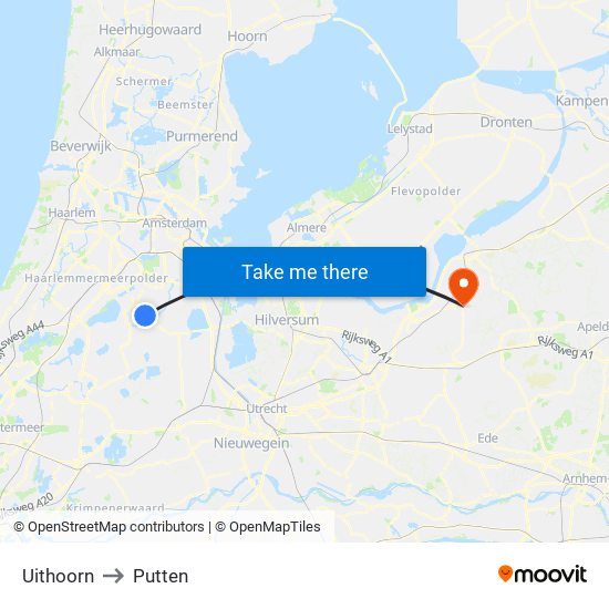 Uithoorn to Putten map