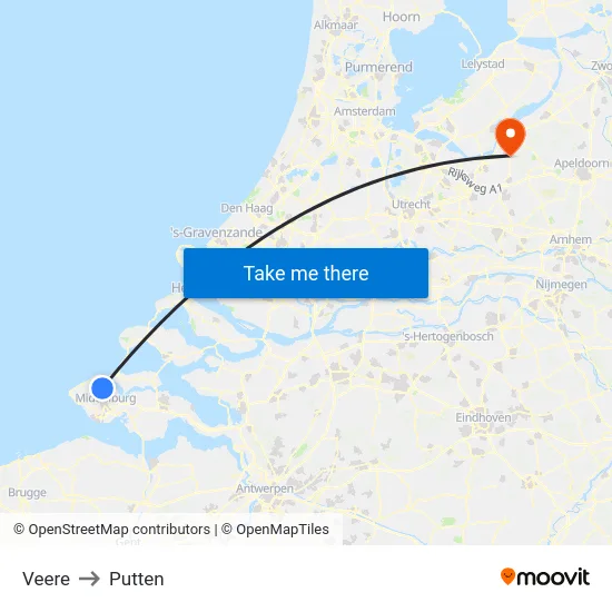 Veere to Putten map