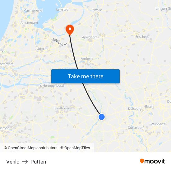 Venlo to Putten map