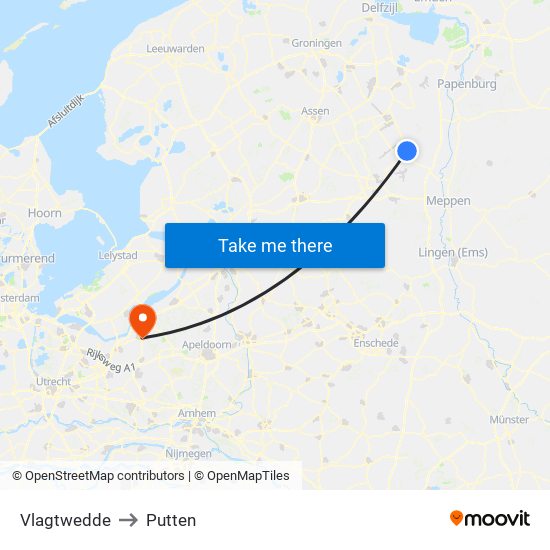 Vlagtwedde to Putten map