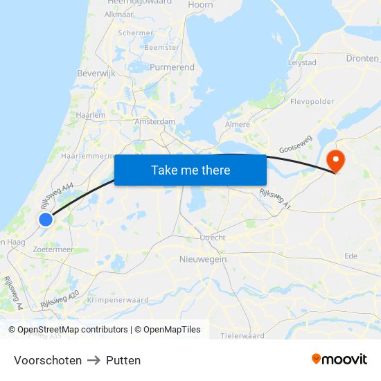 Voorschoten to Putten map