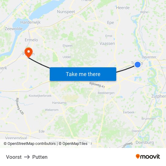 Voorst to Putten map