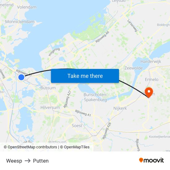 Weesp to Putten map