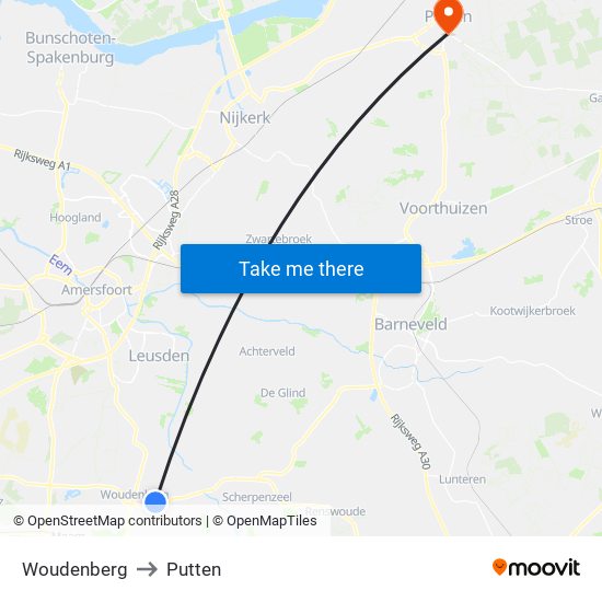 Woudenberg to Putten map