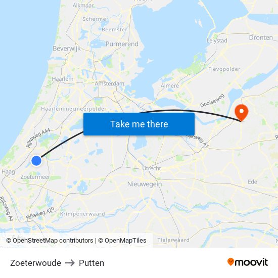 Zoeterwoude to Putten map