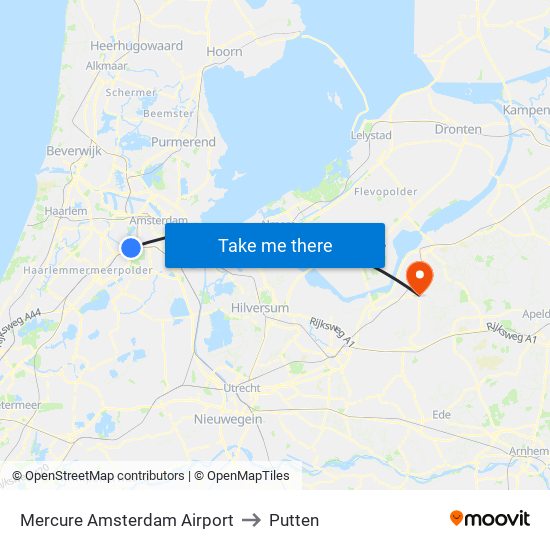 Mercure Amsterdam Airport to Putten map