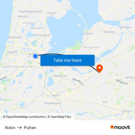 Rokin to Putten map