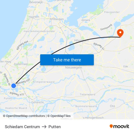 Schiedam Centrum to Putten map