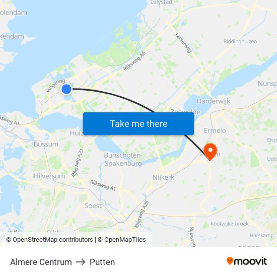 Almere Centrum to Putten map