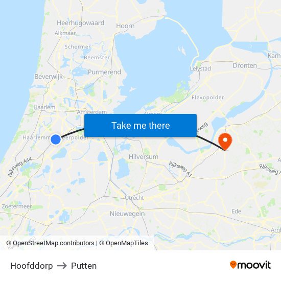 Hoofddorp to Putten map