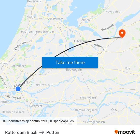 Rotterdam Blaak to Putten map