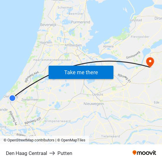 Den Haag Centraal to Putten map