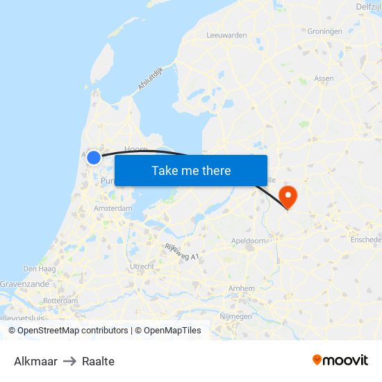 Alkmaar to Raalte map