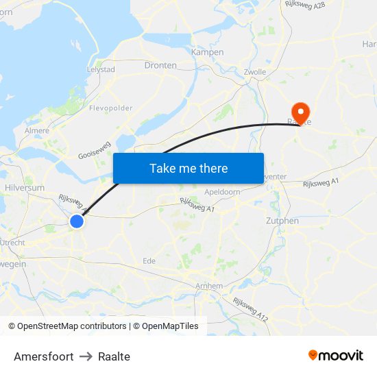 Amersfoort to Raalte map