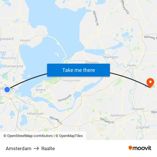 Amsterdam to Raalte map