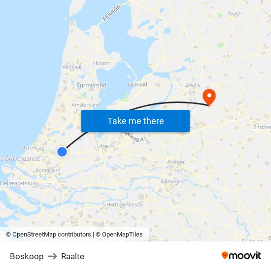 Boskoop to Raalte map