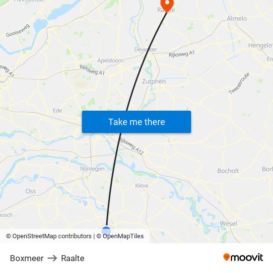 Boxmeer to Raalte map