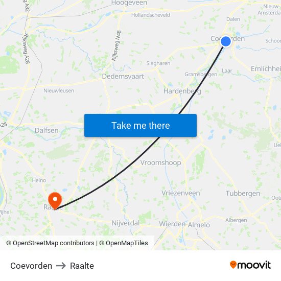 Coevorden to Raalte map