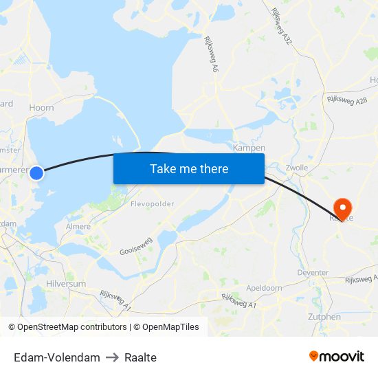 Edam-Volendam to Raalte map