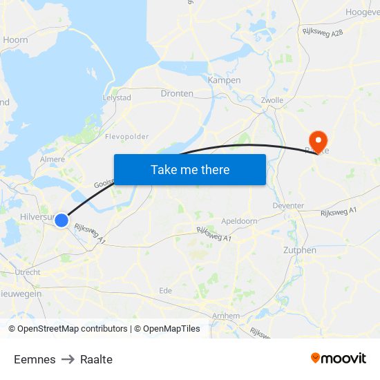 Eemnes to Raalte map