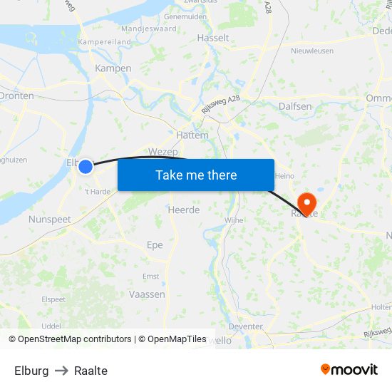 Elburg to Raalte map