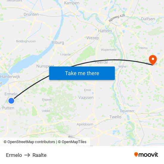 Ermelo to Raalte map