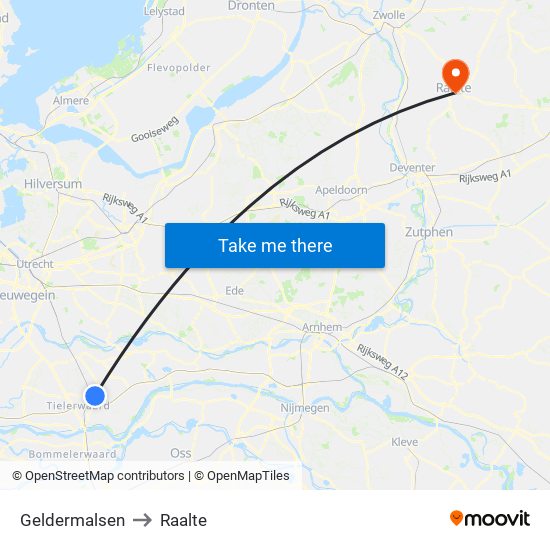 Geldermalsen to Raalte map